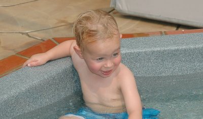 Brooks in the hot tub