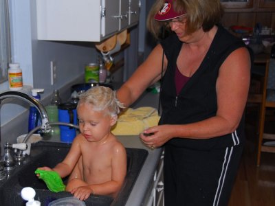 Some soap on Brooks' hair