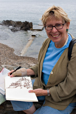 Mary sketching at Collioure