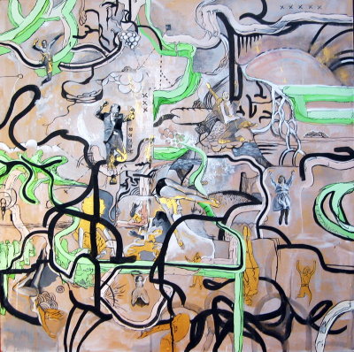 Egg Tempera and Acrylic and Ink on Panel 36x36inches