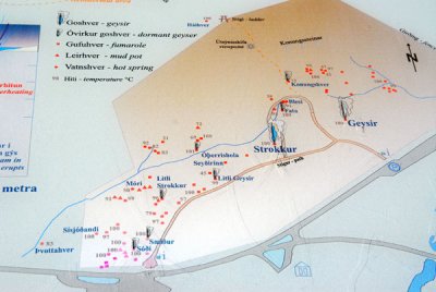Map of the geysir basin at Geysir, Iceland