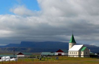 Fáskrúðarbakki Church, just before the Route 54/56 junction