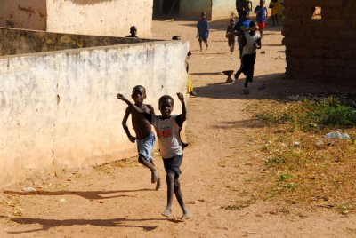 Excited boys running towards our truck as we arrive