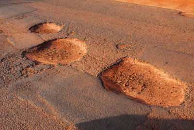 Potholes along Route Nationale 1 approaching Tambacounda