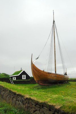 Viking ship slendingur at Stekkjarkot, a reconstruction of an 1100 year old design, Njarvk