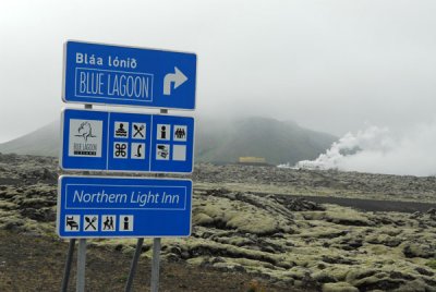 Turnoff for the Blue Lagoon, a geothermal spa near Grindavk