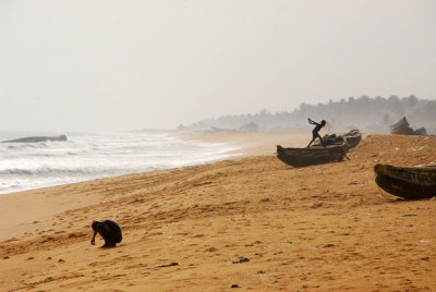 Fishing boats on the beach at Grand Popo, Benin