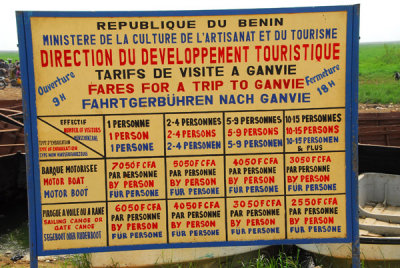 Table of official fares for tourist visits to Ganvi