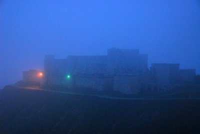 Krak des Chevaliers on a foggy night