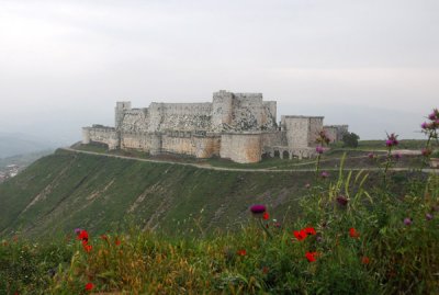 Drive up the hill past the main entrance for this famous view of the Krak