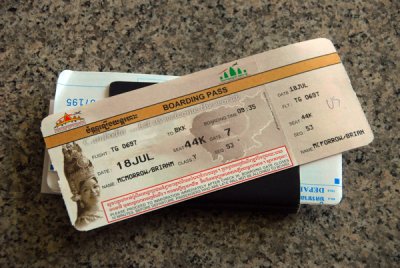Phnom Penh Airport boarding pass - Thai Airways to BKK