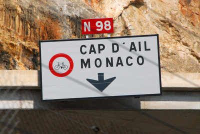 Road sign for Cap d'Ail and Monaco