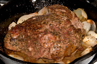 roasting wild boar with shallots