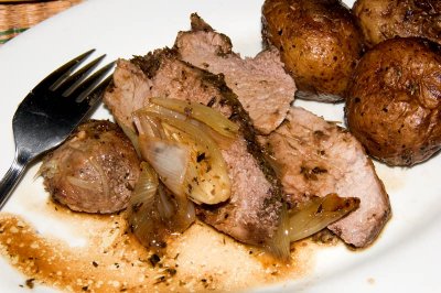 wild boar, pan roasted potatoes