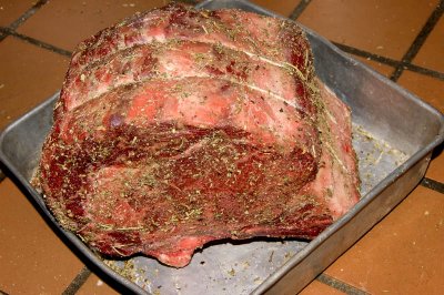 dry aged beef - two rib roast - prepared for oven