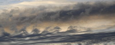 Soft 2 shot pano of almost kelvin-helmholtz clouds