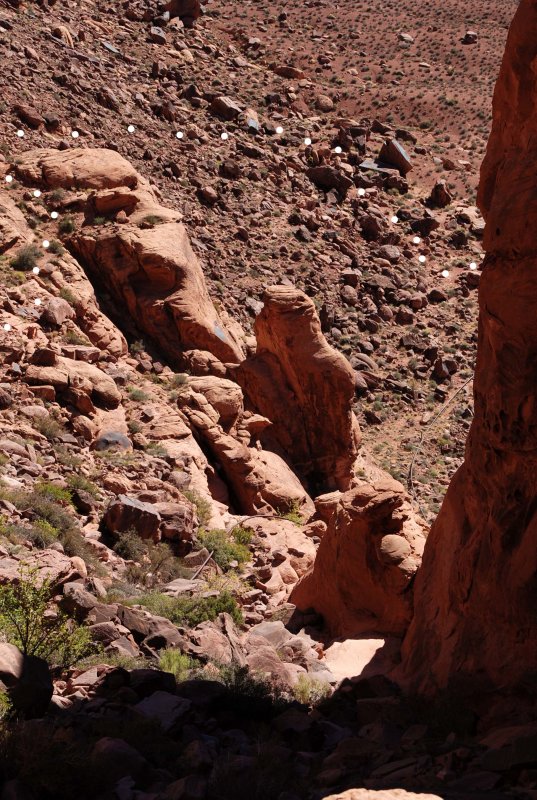 Trail (white dots) at bottom of Jacksons Ladder