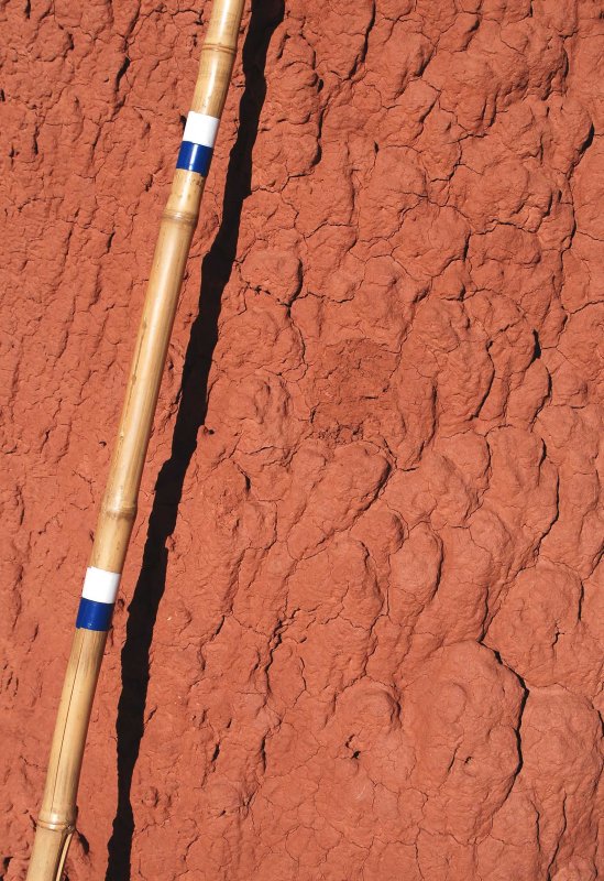 Texture of the column of soil that holds up the boulders