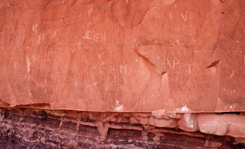 Graffiti on the trail to Corona Arch