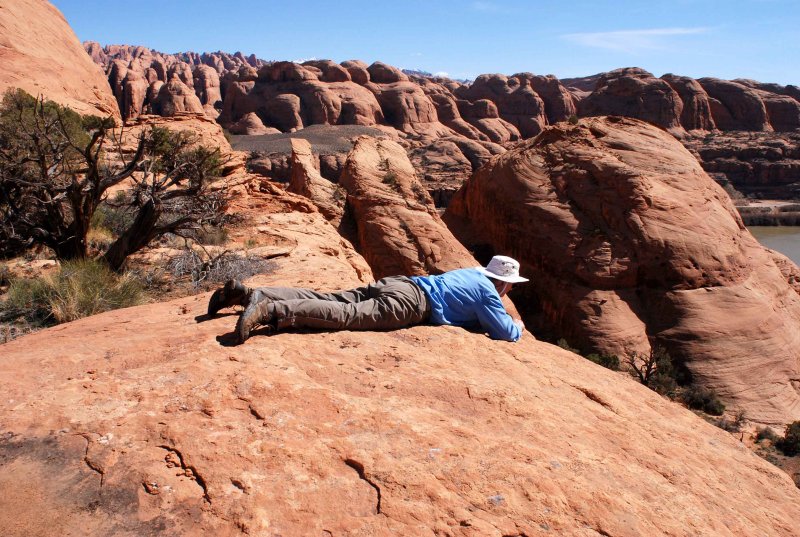 Desire to see + fear of heights = prone position at precipice
