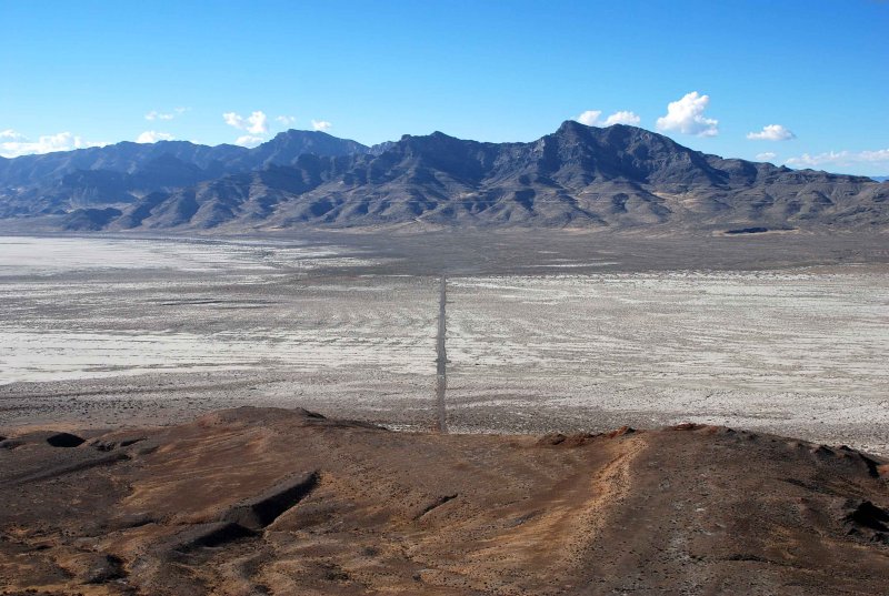 Looking northwest at the causeway and Silver Island Mountains