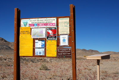 Bulletin board and sign-in register at the start of the Silver Island Mountain Backcountry Byway