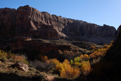 Early morning view of canyon leading to Morning Glory Bridge