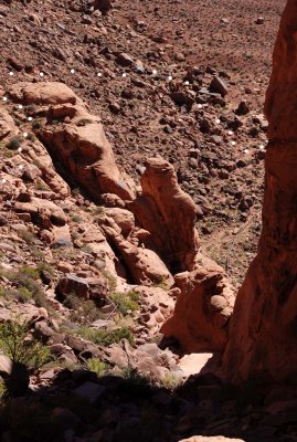 Trail (white dots) at bottom of Jackson's Ladder