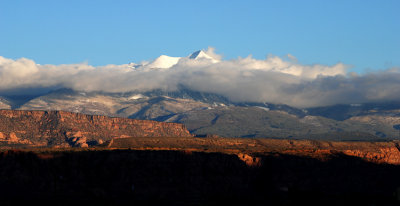 La Sal Mountains obscured by clouds
