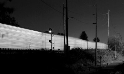 Auto racks in motion on the Union Pacific tracks in Kent, Washington