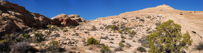 Four-image panorama (my route followed the base of the shadowy cliff to the skyline)