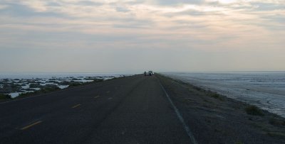 Driving down the access road to the salt flats in early morning