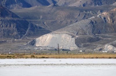 Mountain ridge truncated by mining at Flux, Utah