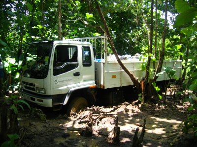 Samaritan's Purse truck stuck in the mud
