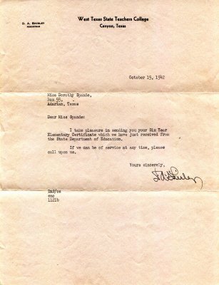 Dorothy Spande Teachers Certificate