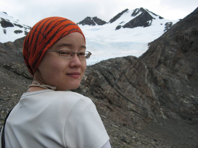 Sheila and glacier below Cerro Amistad
