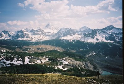 looking back at Mount Assiniboine