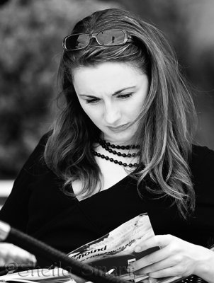 Young woman reading in monochrome