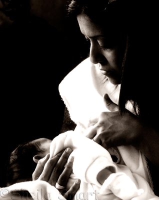 Young woman with baby on ferry