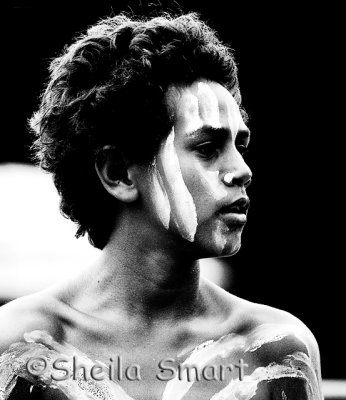 Young aboriginal dancer  in black and white