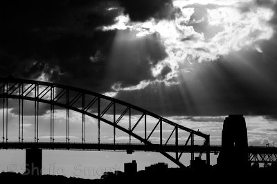 Sydney Harbour Bridge sunset in black and white