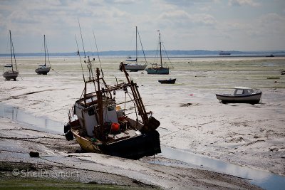 Fishing boats on mudflat, Lea on Sea, Essex (aka Leigh on Sea) 