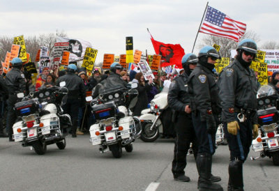behind the police line