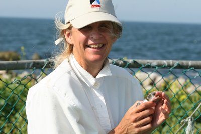 Julie with a Roseate Tern chick