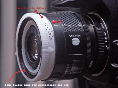 A Modified Lenscap is Used to Provide Aperture Control for a Reversed Maxxum AF Lens