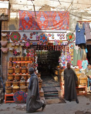 Colorful display in Aswan market.