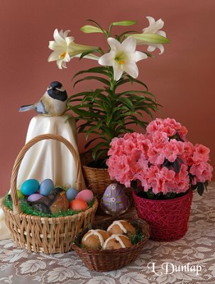 Easter-Season Theme Still Life With Hot Cross Buns