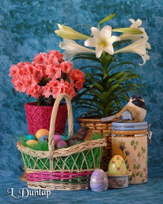 Easter-Season Theme Still Life With Colored Basket