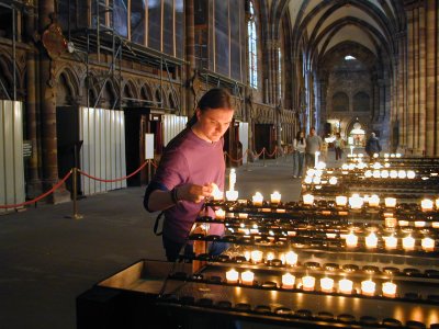 Me Lighting a Candle Inside Strasbourg Cathedral (4/13)