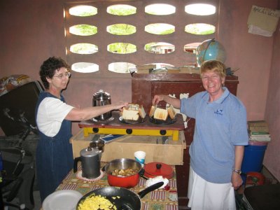 Martha and Nancy making toast